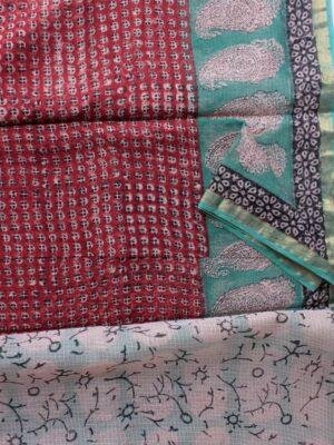Red-and-Green-Bagru-printed-Kota-doria-sari