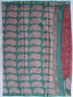 Red and Green Bagru Printed Kota-cotton Sari - Image 3