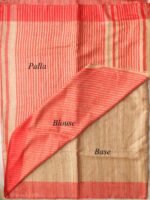 Red Border, Beige Ghicha Tussar silk Sari - Image 2