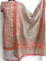 Madder-Red and Beige Block-Printed Chanderi Ladies Suit - Image 3