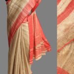 Red Border, Beige Ghicha Tussar silk Sari