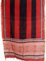 Red and Black Block-print silk-cotton dupatta - Image 3
