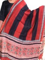 Red and Black Block-print silk-cotton dupatta