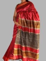 Striped Palla, Red Bhagalpuri Dupion Silk Sari