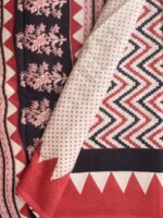 Red and Black Zig-zag Block printed Mul-cotton sari - Image 3