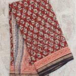 Red and Black Block-printed Kota cotton Saree