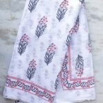 Red and Black Block-printed white mul-cotton Sari