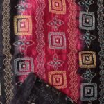 Red, black Kanthawork tussar silk fabric