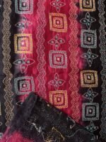 Red, black Kanthawork tussar silk fabric