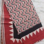Red and Black Zig-zag Block printed Mul-cotton sari