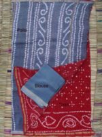 Red and Grey Chanderi Bandhani Sari - Image 2