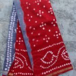 Red and Grey Chanderi Bandhani Sari