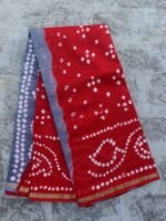 Red and Grey Chanderi Bandhani Sari