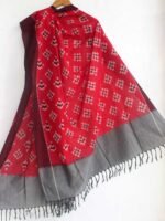 Red and Gray mercerized cotton Ikkat dupatta - Image 2