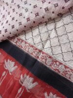Red and Off-white Block-printed Kota-cotton saree - Image 2