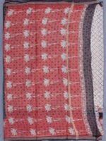 Red and Off-white Block-printed Kota-cotton saree - Image 4