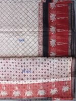 Red and Off-white Block-printed Kota-cotton saree - Image 3