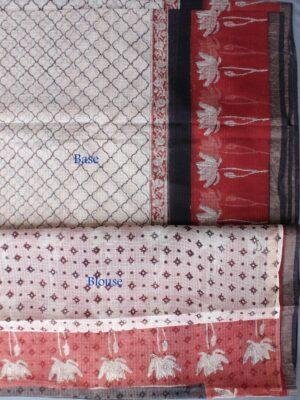 Red-and-off-white-Hand-printed-Kota-cotton-saree