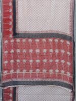 Red and Off-white Block-printed Kota-cotton saree - Image 5