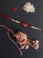 Red and Pink zari-kundan Bhaiya-Bhabhi Rakhi