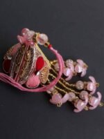 Red and Pink zari-kundan Bhaiya-Bhabhi Rakhi - Image 4
