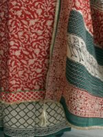 Red and White Gota Block-print Dress-Material - Image 3