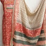 Red and White Gota Block-print Dress-Material