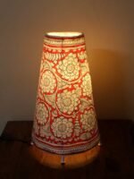 Red and White Tholu Bommalata Table Lamp