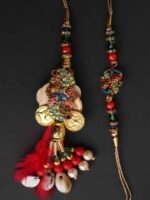 Red and Green Peacock Bhaiya-Bhabhi Rakhi - Image 2
