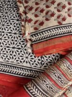 Beige and Red Block-printed Chanderi 3pc Ladies suit - Image 4