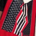 Red, black and white cotton ikat Dupatta