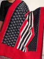 Red, black and white cotton ikat Dupatta