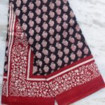 Black and Red Bagru-Printed Mul-cotton Sari