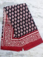 Black and Red Bagru-Printed Mul-cotton Sari
