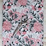 Red, Black floral Sanganeri Print White cotton Fabric