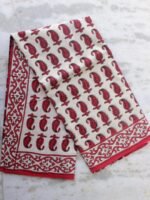 Red block-printed, off-white mul cotton Sari
