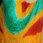 Red, green, yellow Polysilk Bandhani Dupatta