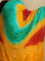 Red, green, yellow Polysilk Bandhani Dupatta