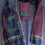 Red, Green Block-Printed Indigo Chanderi Ladies suit
