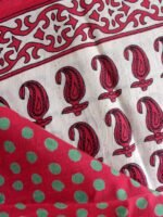 Red block-printed, off-white mul cotton Sari - Image 3