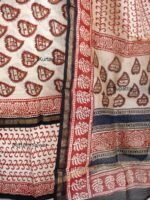 Red hearts, Block Printed Beige Chanderi Dress-Material - Image 3