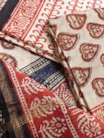 Red hearts, Block Printed Beige Chanderi Dress-Material - Image 4