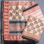 Red hearts, Block Printed Beige Chanderi Dress-Material