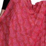 Red Block-printed, Kantha Embroidered Silk Dupatta