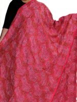 Red Block-printed, Kantha Embroidered Silk Dupatta