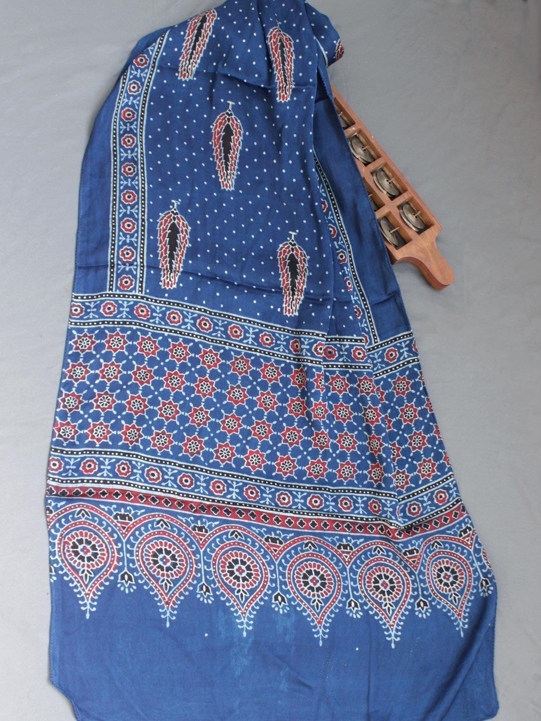 Red-leaves-on-Indigp-Modal-silk-Ajrakh-stole.jpg Red Leaves on Indigo modal silk Ajrakh stole - Image 1
