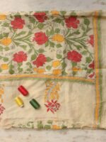 Red roses, kantha Embroidered Tassar Silk Dupatta - Image 3