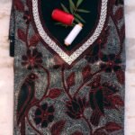 Red, white, black reverse Kantha cotton kurta fabric