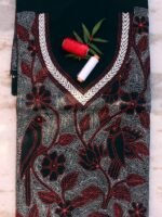 Red, white, black reverse Kantha cotton kurta fabric