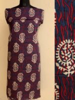 Red, White, Blue Block-Printed Cotton Kurta Fabric